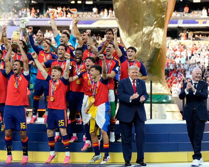 Donald Trump and Gianni Infantino booed before US president attempts to crash Spain celebrations