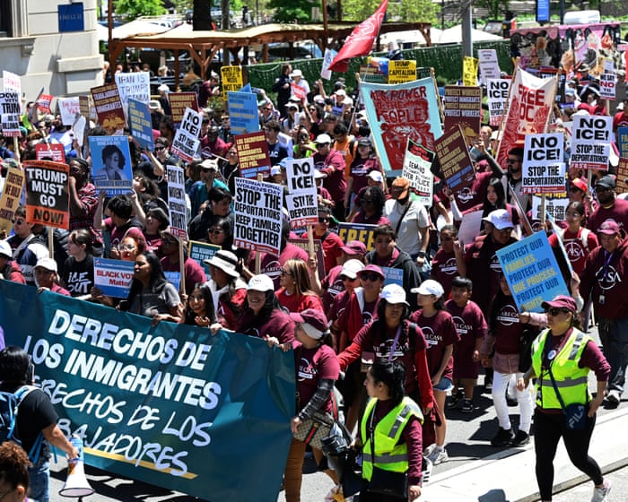 Thousands in US join ‘no school, no work, no shopping’ May Day protest and economic blackout