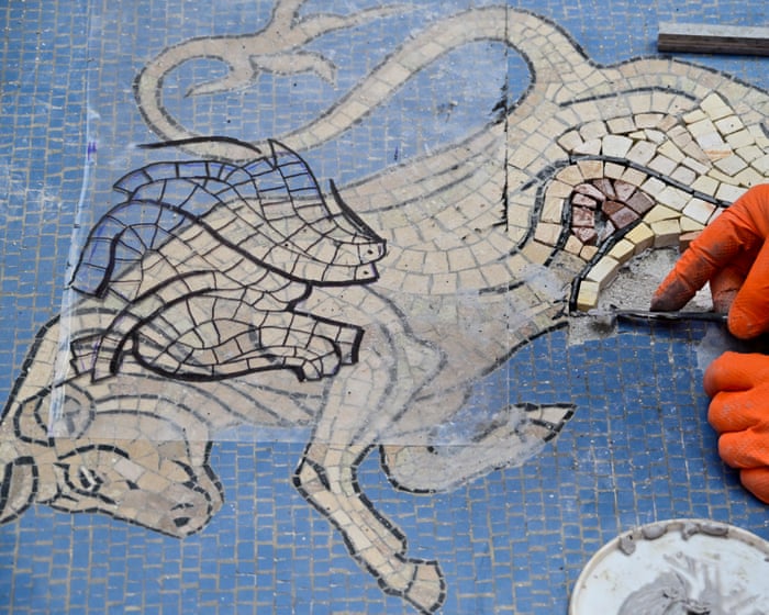 ‘What happened to the testicles?’: mockery in Milan over bull mosaic’s restoration
