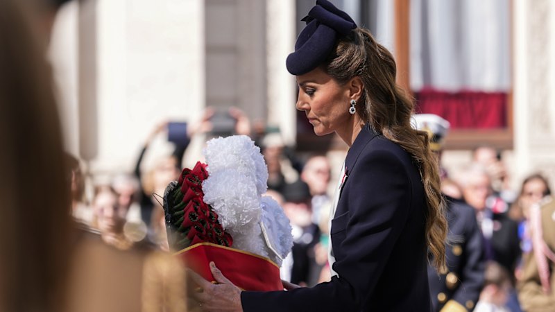 Catherine, Princess of Wales, lays wreath at London's Cenotaph on Anzac Day
